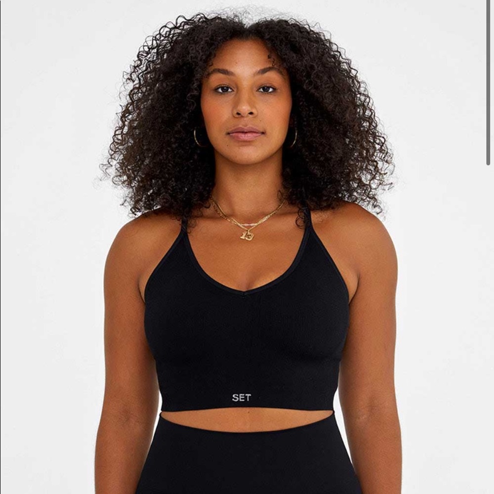 SET ACTIVE - SCULPTFLEX RIBBED V BRA AND LEGGINGS - SMALL - ONYX - NWT - 2 ITEMS